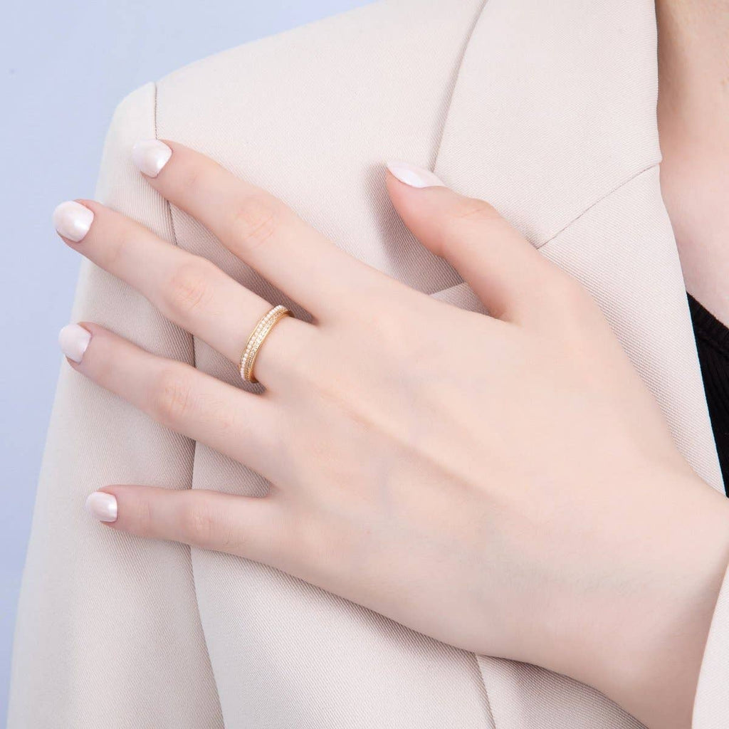 16K Gold Filled Shell Pearl Micro Paved CZ Double Lined Ring | Rings-00063