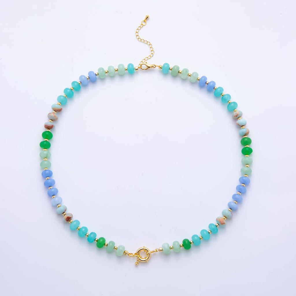 18K Gold Filled Colorful Candy Gemstone Rondelle Bead Chain Necklace 17.5 Inch with Extender | WA-3318