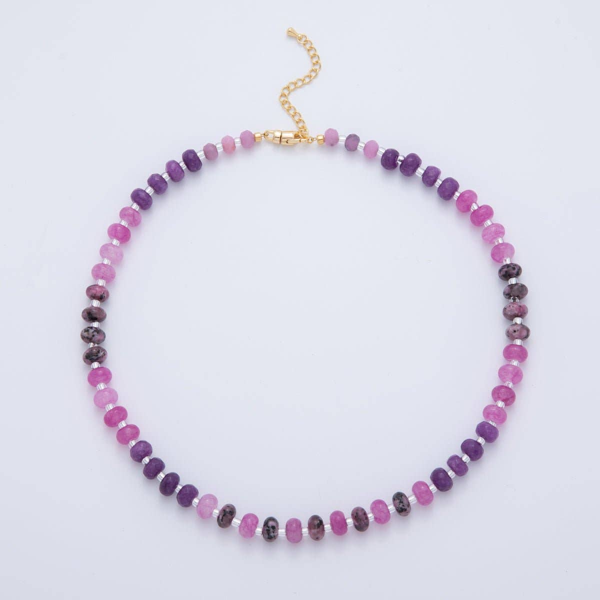 18K Gold Filled Splashed Earth & Sky Toned Color Colorful Gemstone Chain Rondelle Bead Necklace 17.3 Inch with Extender | WA3302 - WA3315