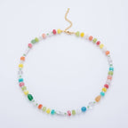 18K Gold Filled Splashed Earth & Sky Toned Color Colorful Gemstone Chain Rondelle Bead Necklace 17.3 Inch with Extender | WA3302 - WA3315