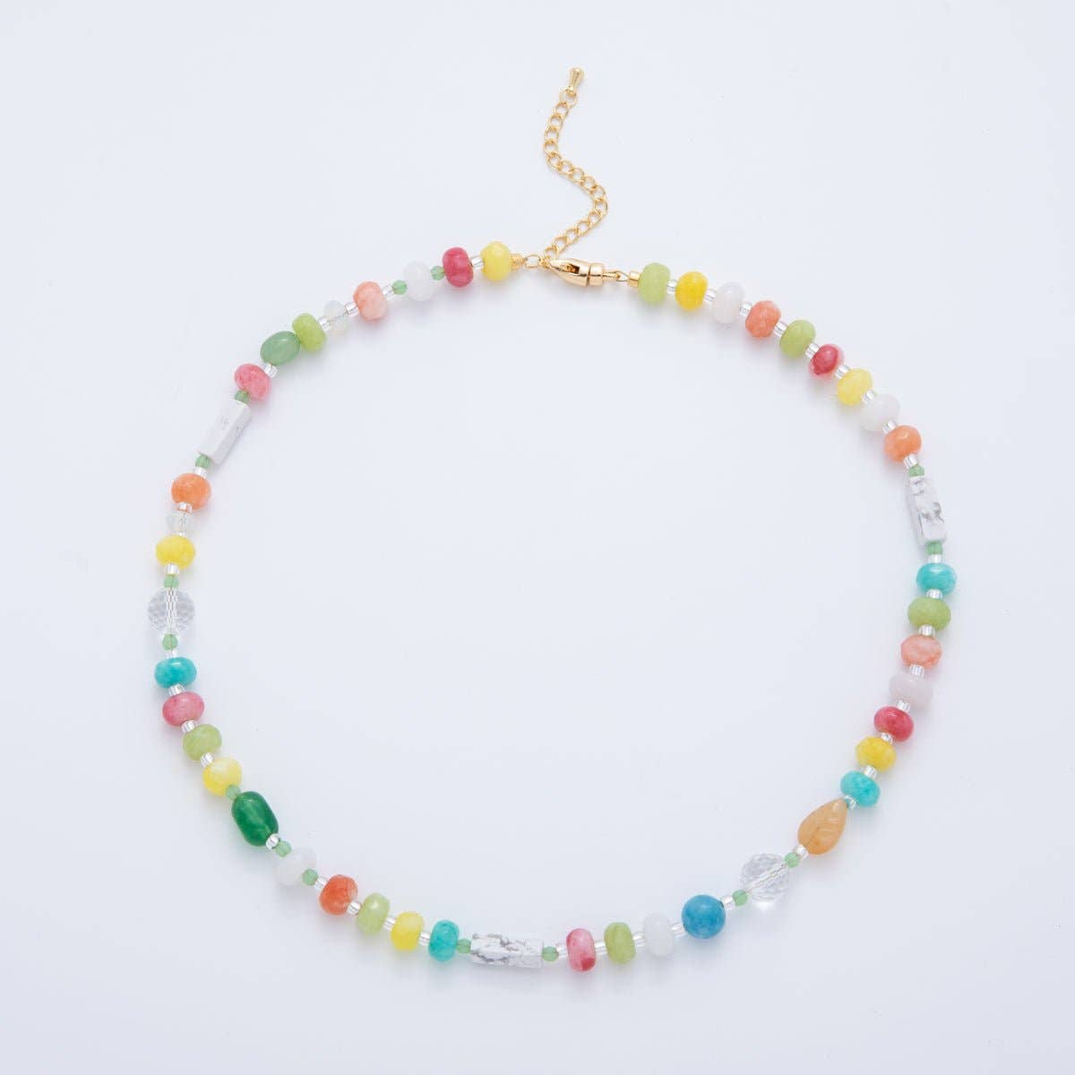 18K Gold Filled Splashed Earth & Sky Toned Color Colorful Gemstone Chain Rondelle Bead Necklace 17.3 Inch with Extender | WA3302 - WA3315