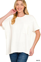` Corded Rib Short Sleeve Front Pocket Top  Zenana