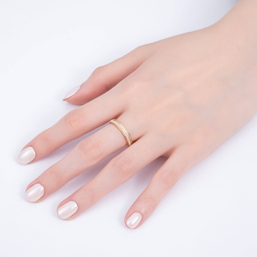 16K Gold Filled Shell Pearl Micro Paved CZ Double Lined Ring | Rings-00063
