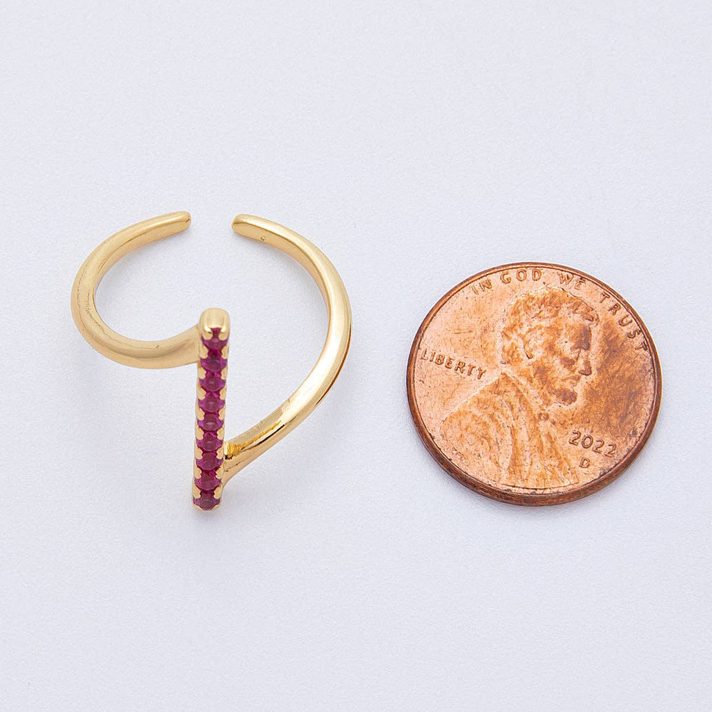 16K Gold Filled Fuchsia Micro Paved CZ Linear Lined Ring | Rings-00022
