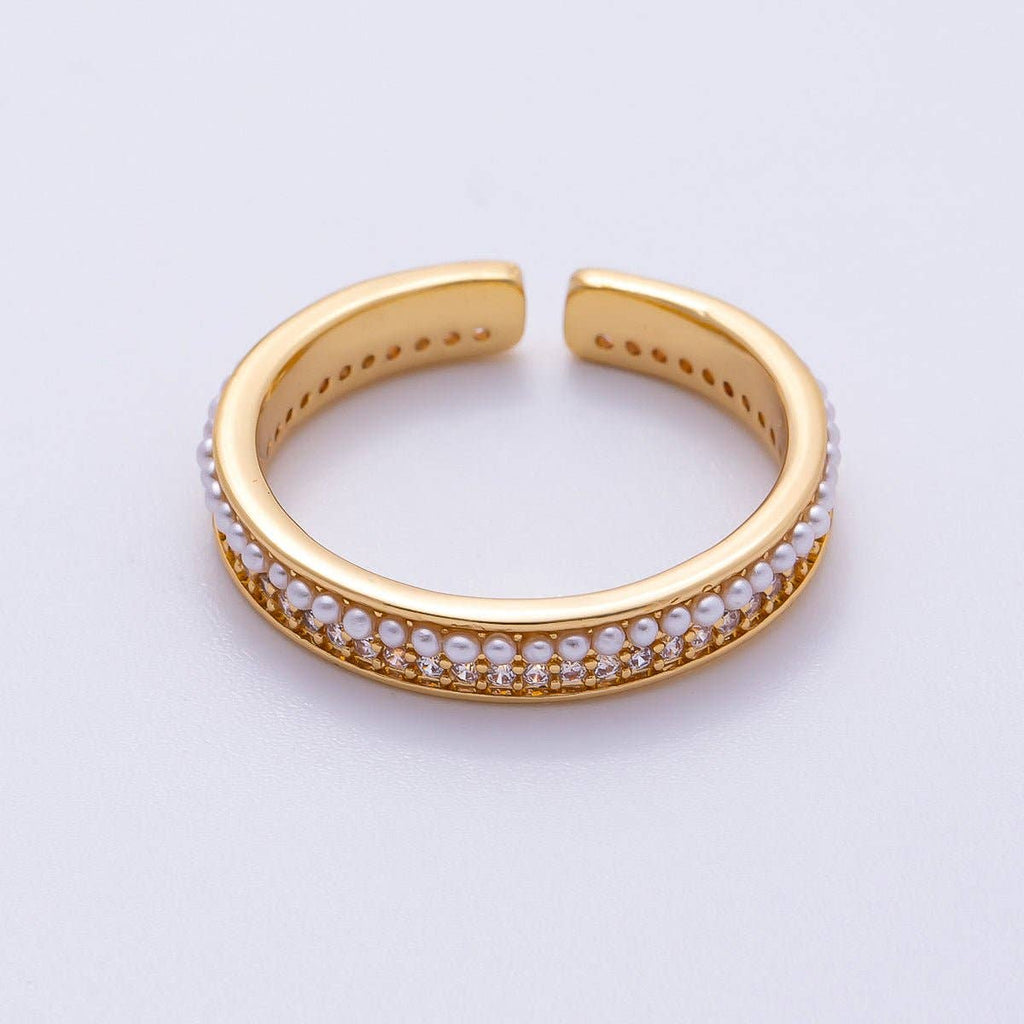 16K Gold Filled Shell Pearl Micro Paved CZ Double Lined Ring | Rings-00063