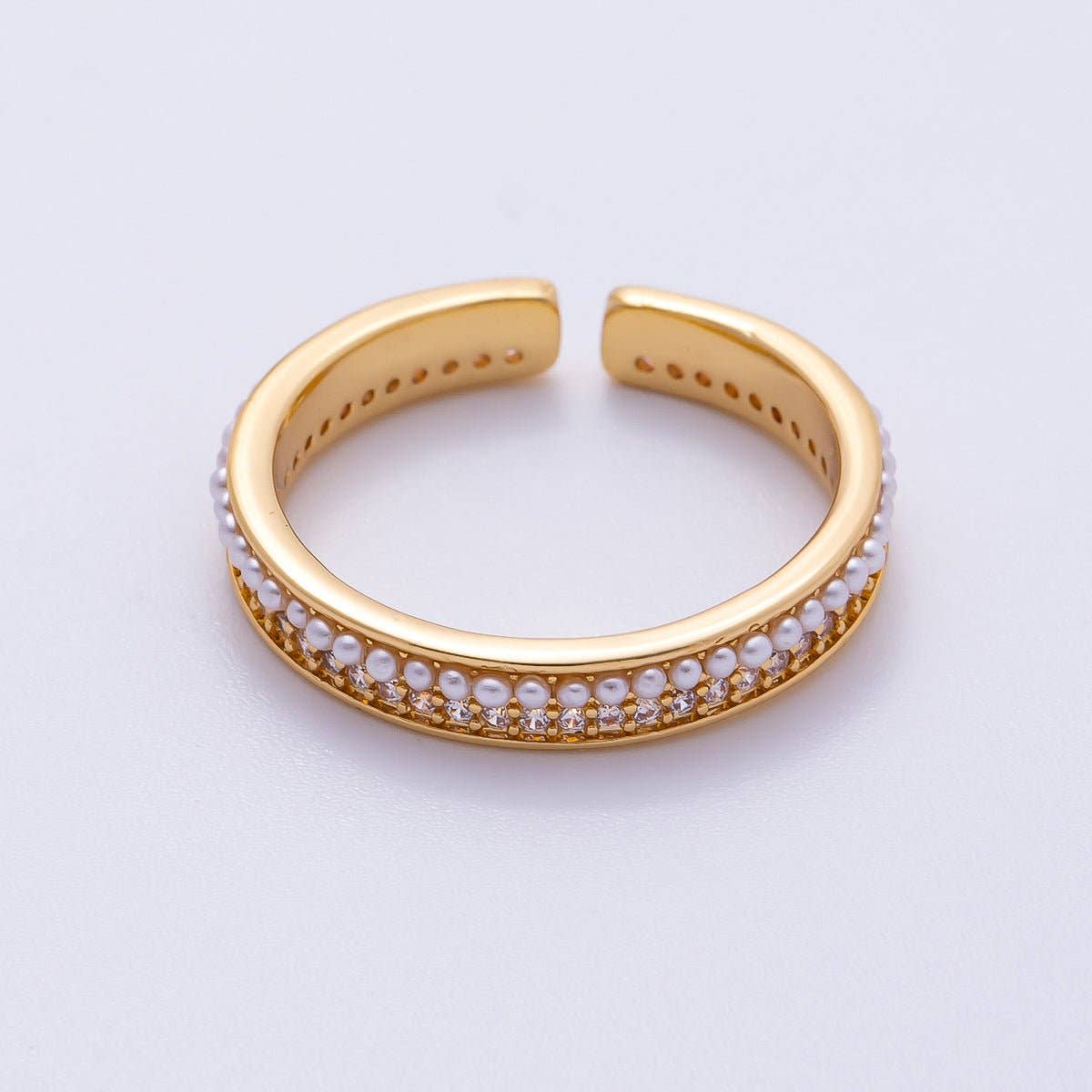16K Gold Filled Shell Pearl Micro Paved CZ Double Lined Ring | Rings-00063