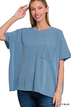 ` Corded Rib Short Sleeve Front Pocket Top  Zenana