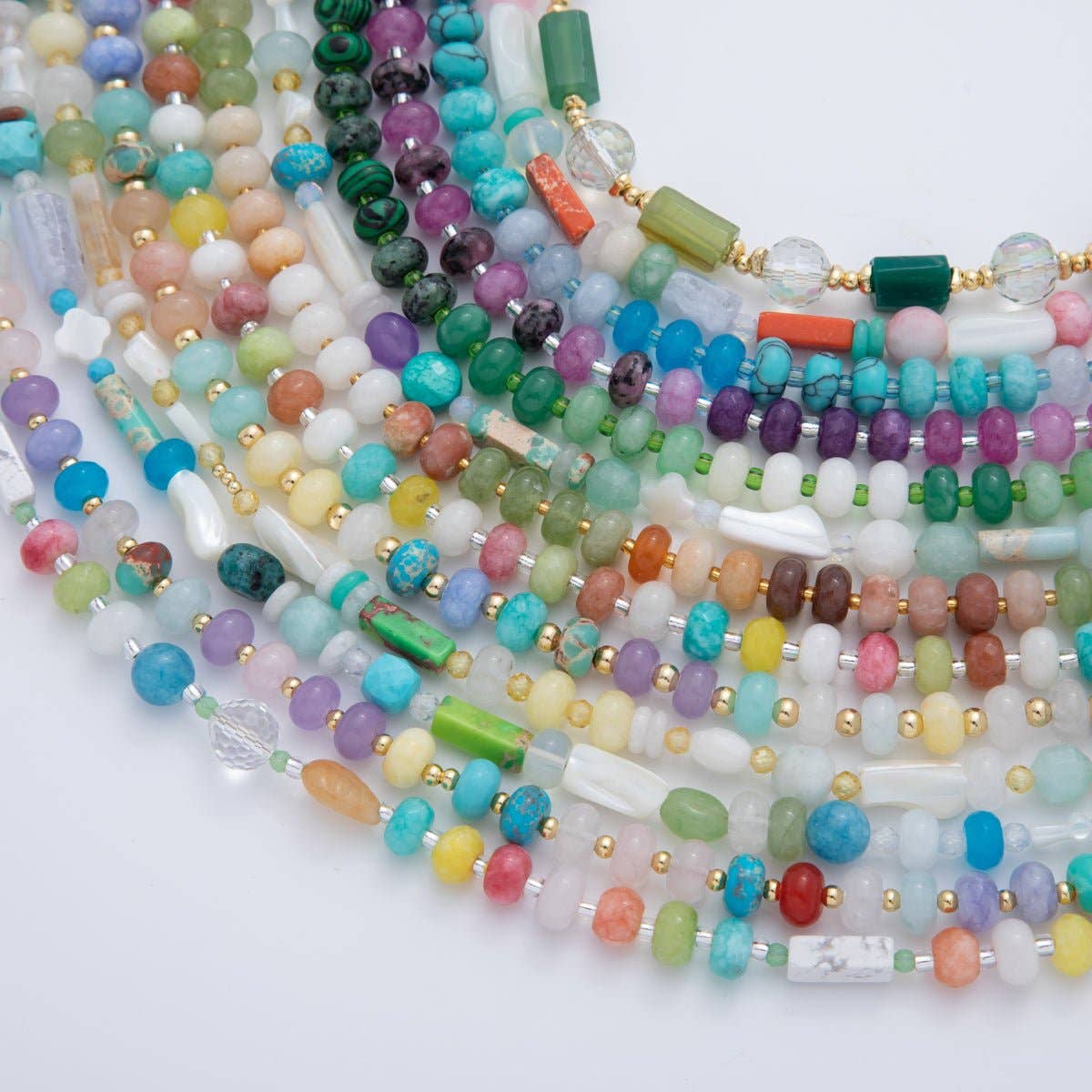 18K Gold Filled Splashed Earth & Sky Toned Color Colorful Gemstone Chain Rondelle Bead Necklace 17.3 Inch with Extender | WA3302 - WA3315