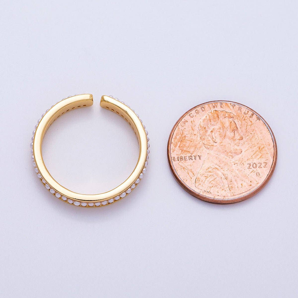 16K Gold Filled Shell Pearl Micro Paved CZ Double Lined Ring | Rings-00063