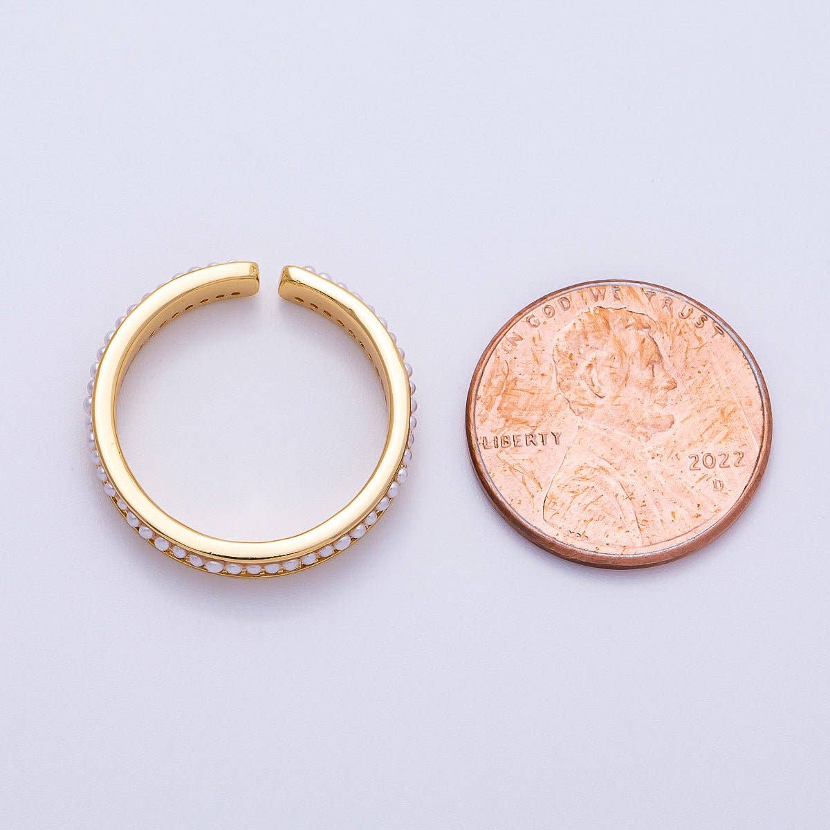 16K Gold Filled Shell Pearl Micro Paved CZ Double Lined Ring | Rings-00063