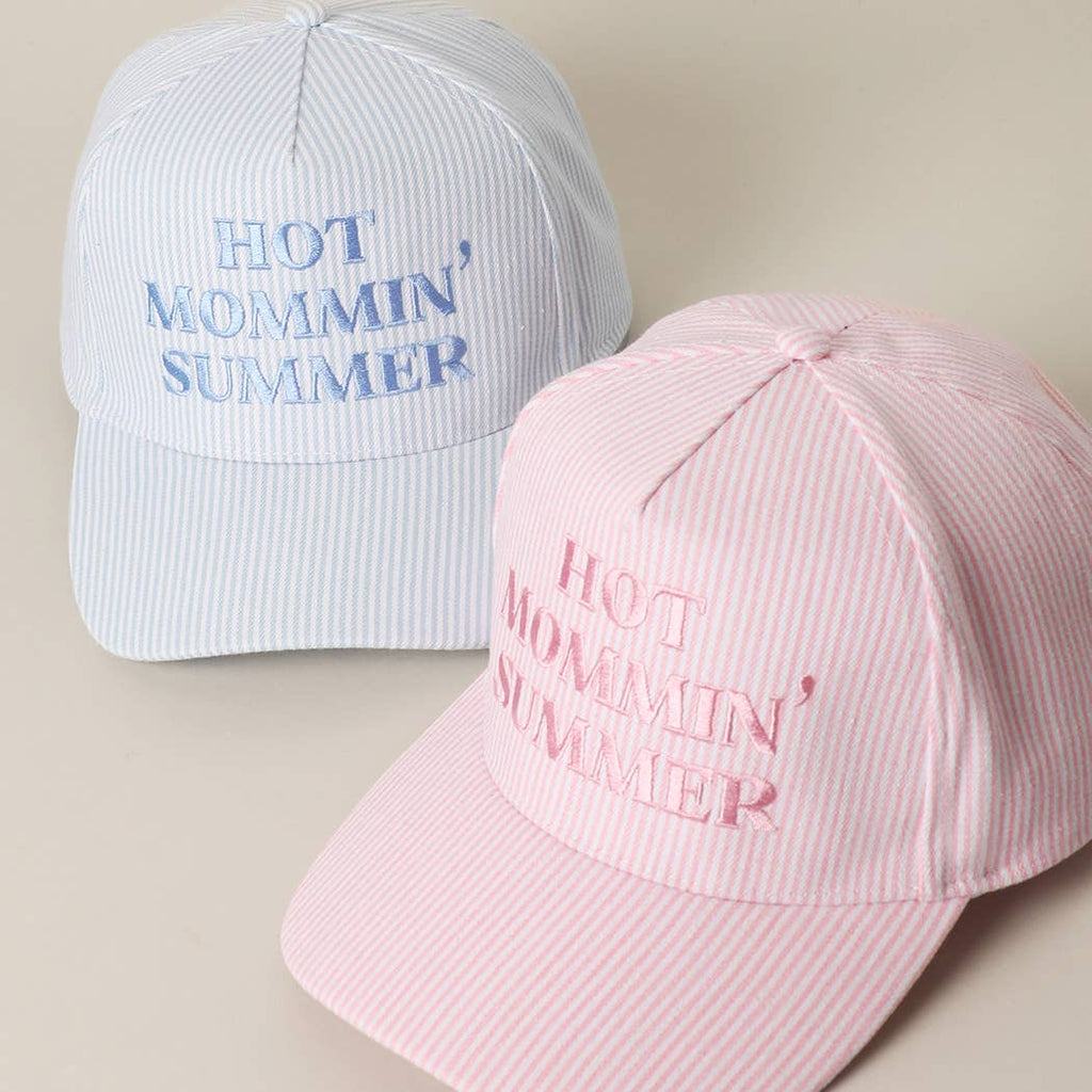 HOT MOMMIN' SUMMER Embroidered Striped Trucker Hat