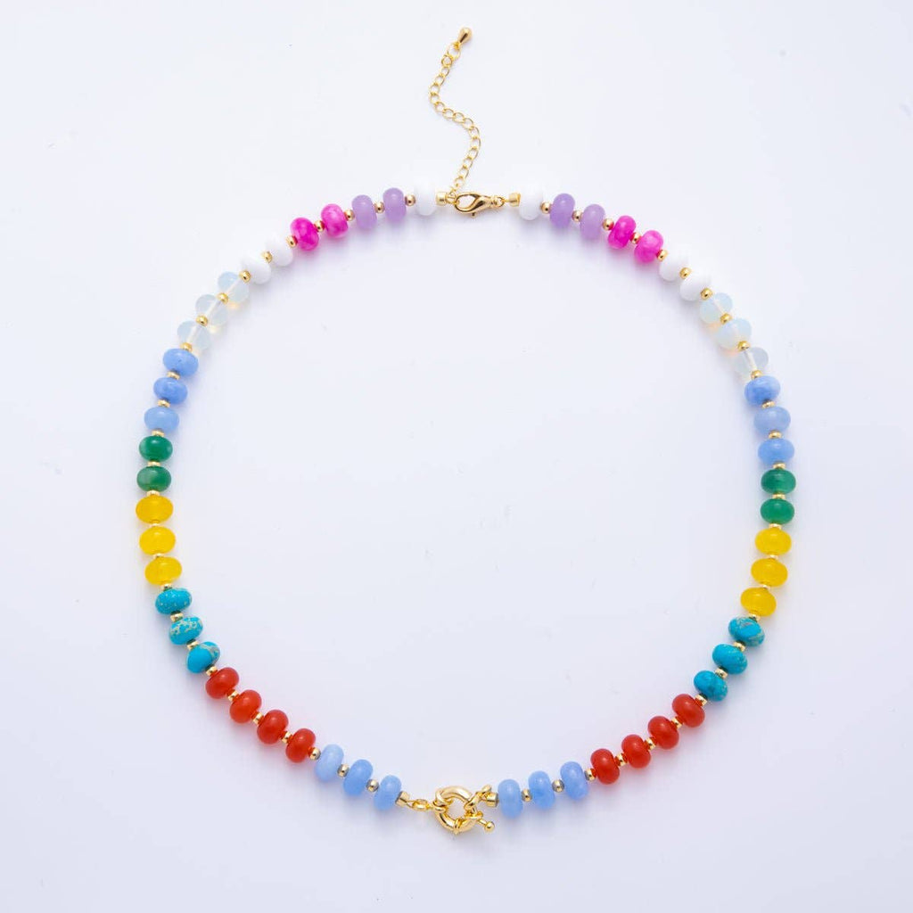 18K Gold Filled Colorful Candy Gemstone Rondelle Bead Chain Necklace 17.5 Inch with Extender | WA-3318