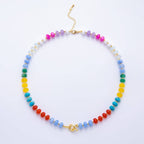 18K Gold Filled Colorful Candy Gemstone Rondelle Bead Chain Necklace 17.5 Inch with Extender | WA-3318