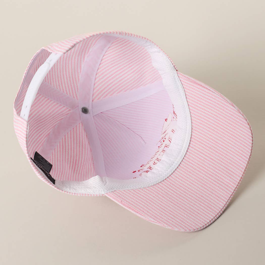 HOT MOMMIN' SUMMER Embroidered Striped Trucker Hat