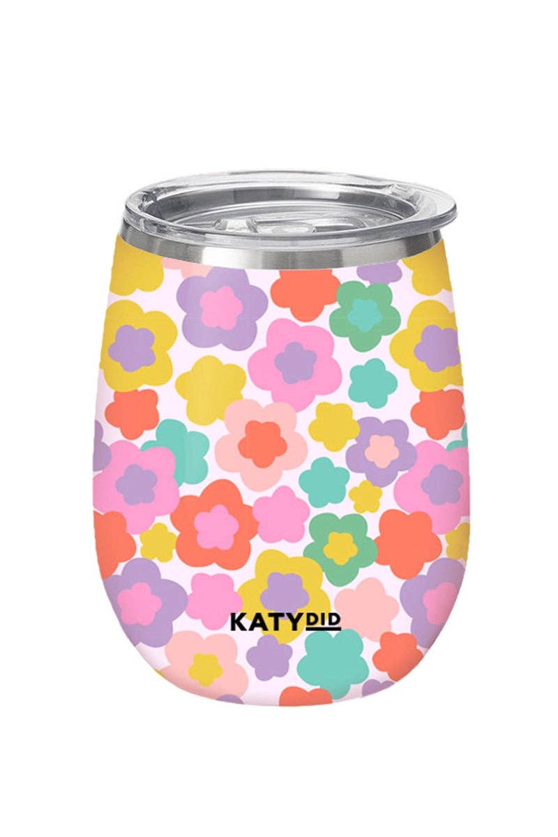 Groovy Multicolored Flowers Wine Tumbler