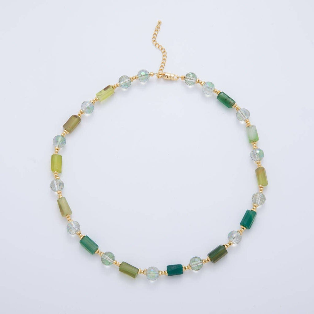 18K Gold Filled Splashed Earth & Sky Toned Color Colorful Gemstone Chain Rondelle Bead Necklace 17.3 Inch with Extender | WA3302 - WA3315