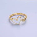 24K Gold Filled Heart White Enamel Micro Paved CZ Wrap Ring | O729