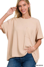 ` Corded Rib Short Sleeve Front Pocket Top  Zenana