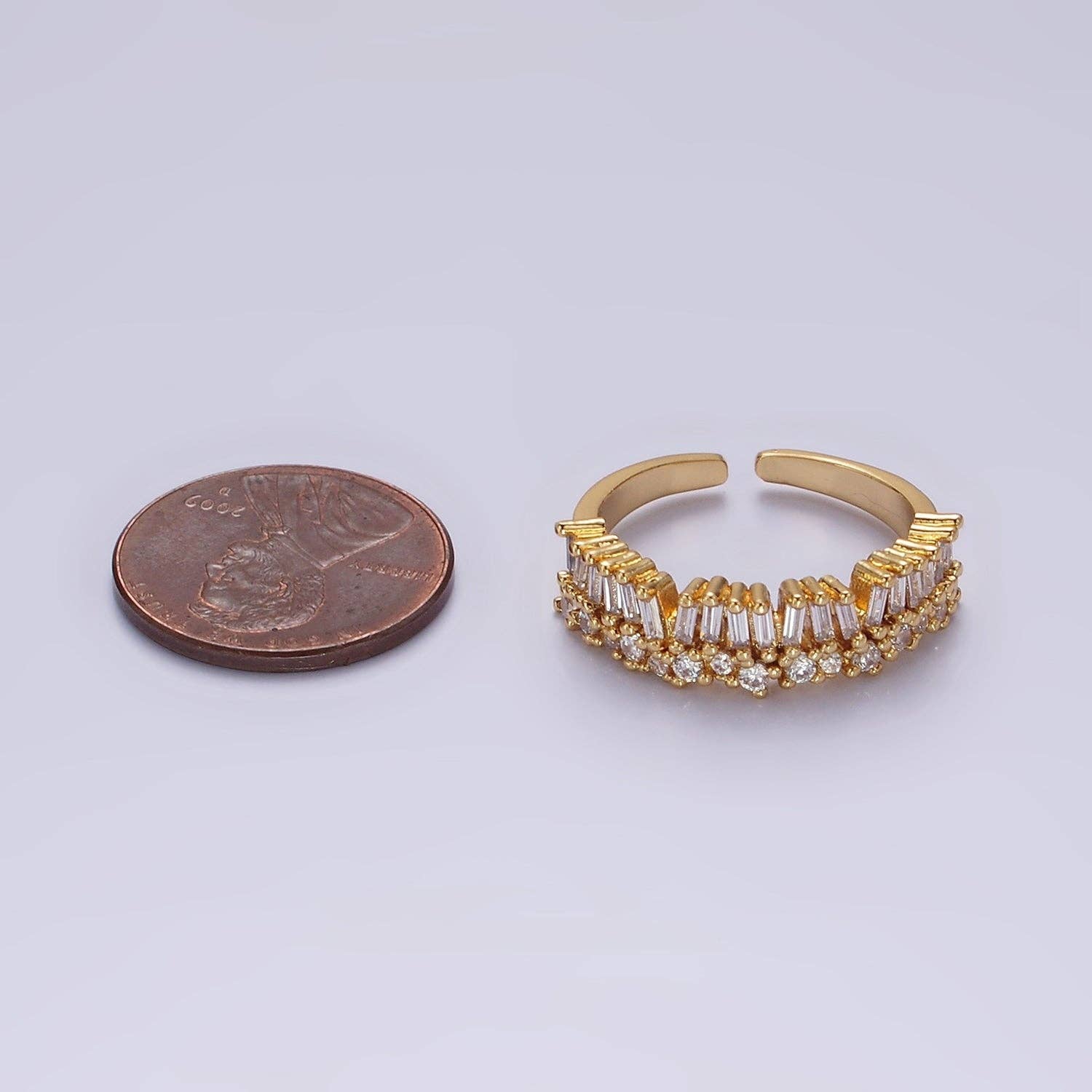14K Gold Filled Clear Baguette CZ Lined Adjustable Ring O607