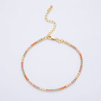 18K Gold Filled 2.5mm Multicolor CZ Tennis Chain 8 Inch Bracelet w. Extender | WA-04198