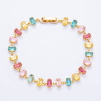 18K Gold Filled 9mm Multicolor Baguette CZ Tennis Chain 7 Inch Bracelet | WA-04218 ~ WA-04220