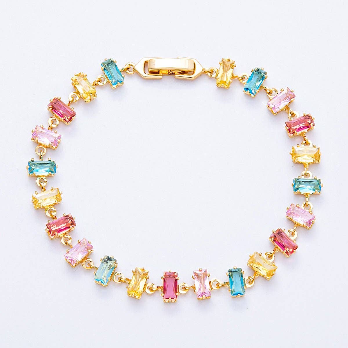 18K Gold Filled 9mm Multicolor Baguette CZ Tennis Chain 7 Inch Bracelet | WA-04218 ~ WA-04220