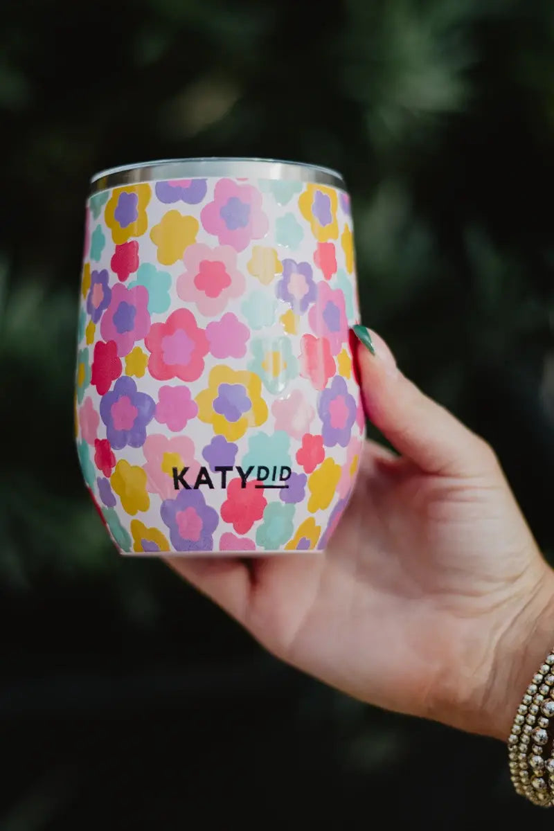 Groovy Multicolored Flowers Wine Tumbler