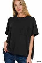 ` Corded Rib Short Sleeve Front Pocket Top  Zenana