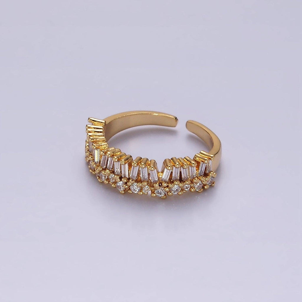 14K Gold Filled Clear Baguette CZ Lined Adjustable Ring O607