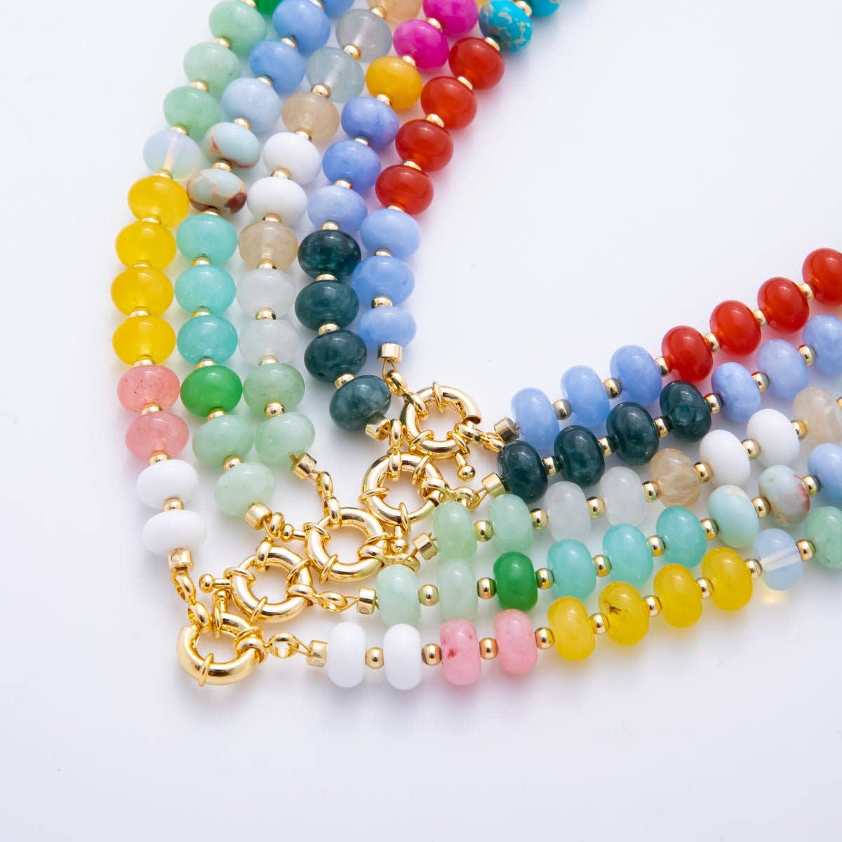 18K Gold Filled Colorful Candy Gemstone Rondelle Bead Chain Necklace 17.5 Inch with Extender | WA-3318