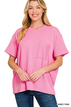` Corded Rib Short Sleeve Front Pocket Top  Zenana