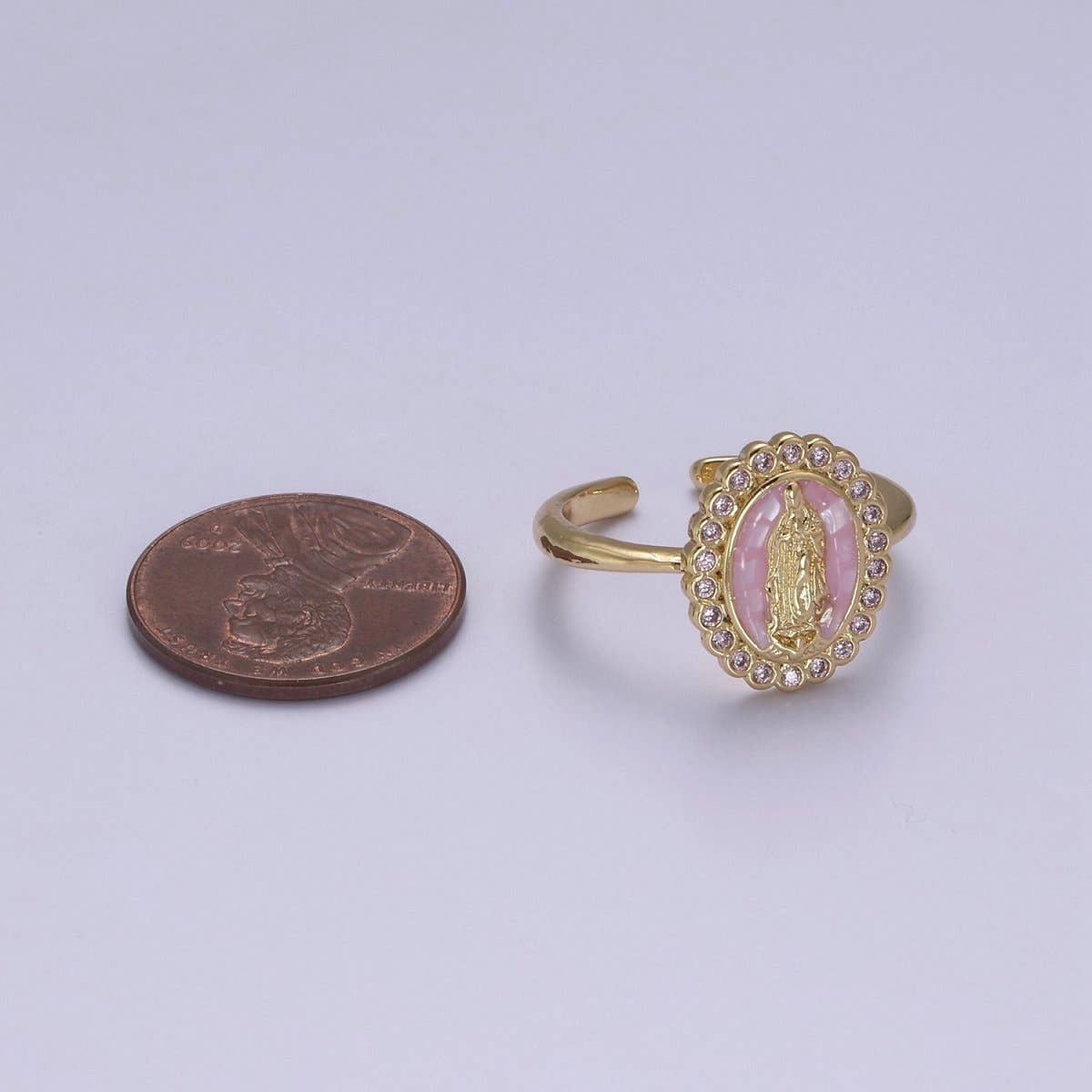 Virgin Mary Ring, 14K Gold Filled Religious Medallion Ring, Mother Mary Statement Ring, cz Lady of Guadalupe Ring S-401 to S-404