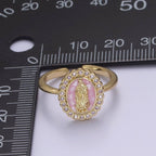 Virgin Mary Ring, 14K Gold Filled Religious Medallion Ring, Mother Mary Statement Ring, cz Lady of Guadalupe Ring S-401 to S-404