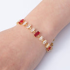 18K Gold Filled 9mm Multicolor Baguette CZ Tennis Chain 7 Inch Bracelet | WA-04218 ~ WA-04220