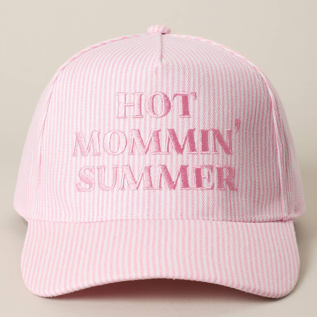 HOT MOMMIN' SUMMER Embroidered Striped Trucker Hat