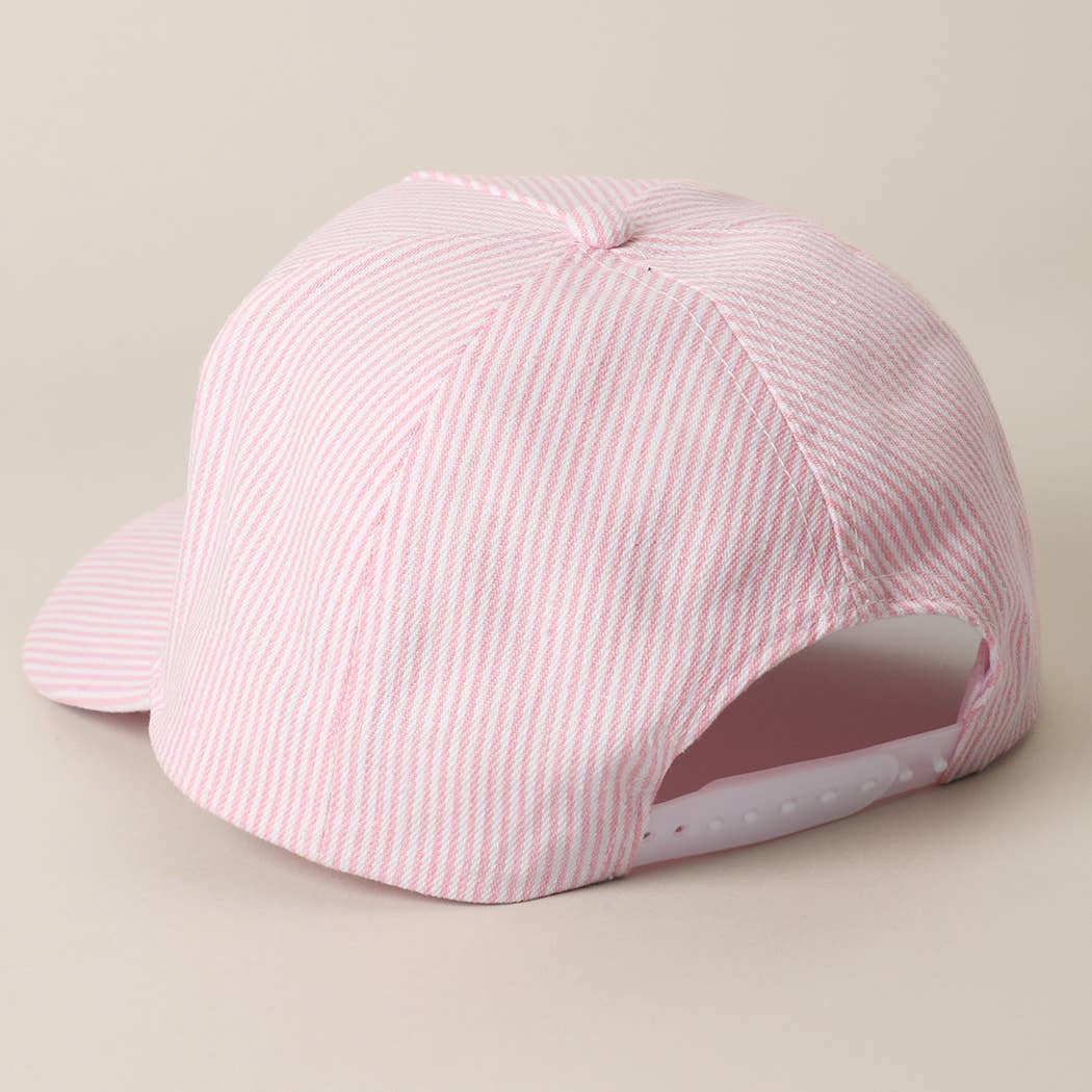 HOT MOMMIN' SUMMER Embroidered Striped Trucker Hat