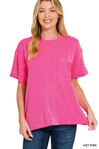 ` Corded Rib Short Sleeve Front Pocket Top  Zenana