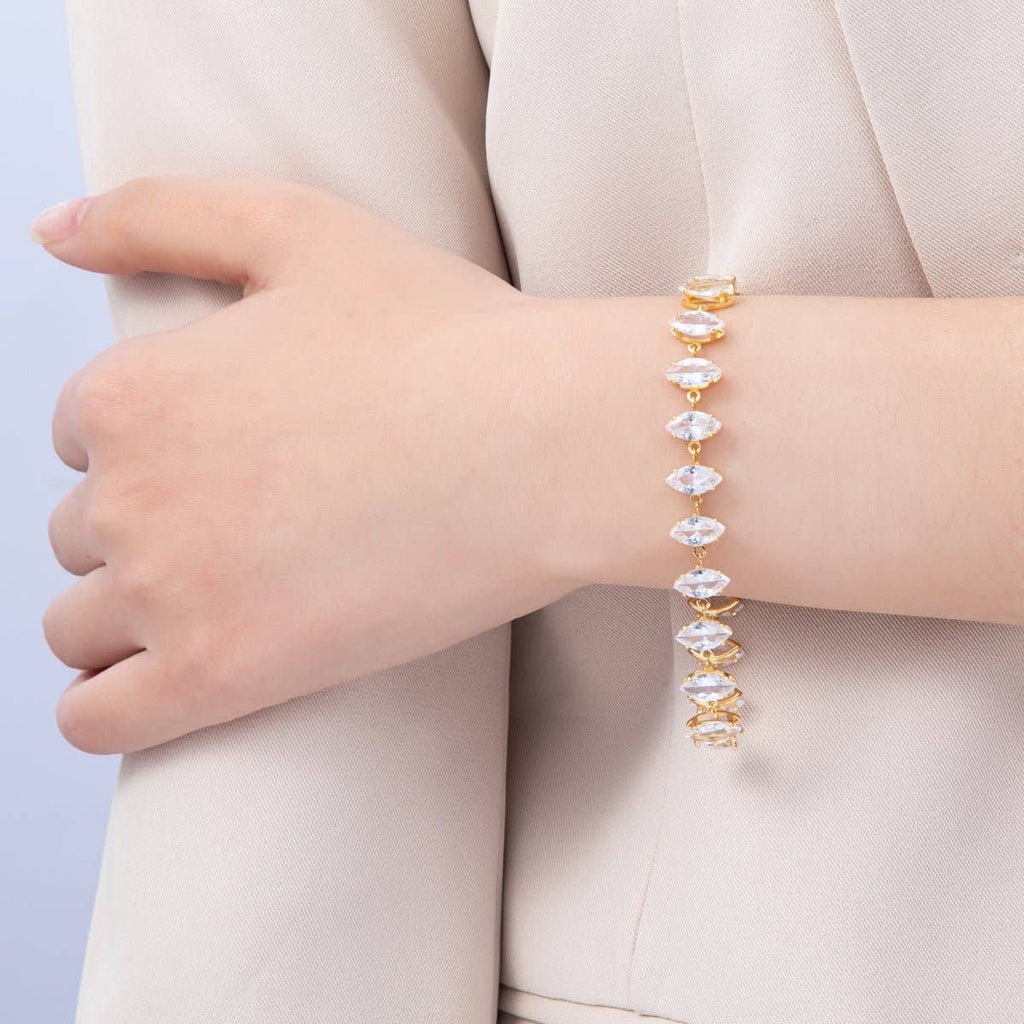 18K Gold Filled 10mm Clear Marquise CZ Tennis Chain 8 Inch Bracelet | WA-04193
