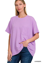 ` Corded Rib Short Sleeve Front Pocket Top  Zenana