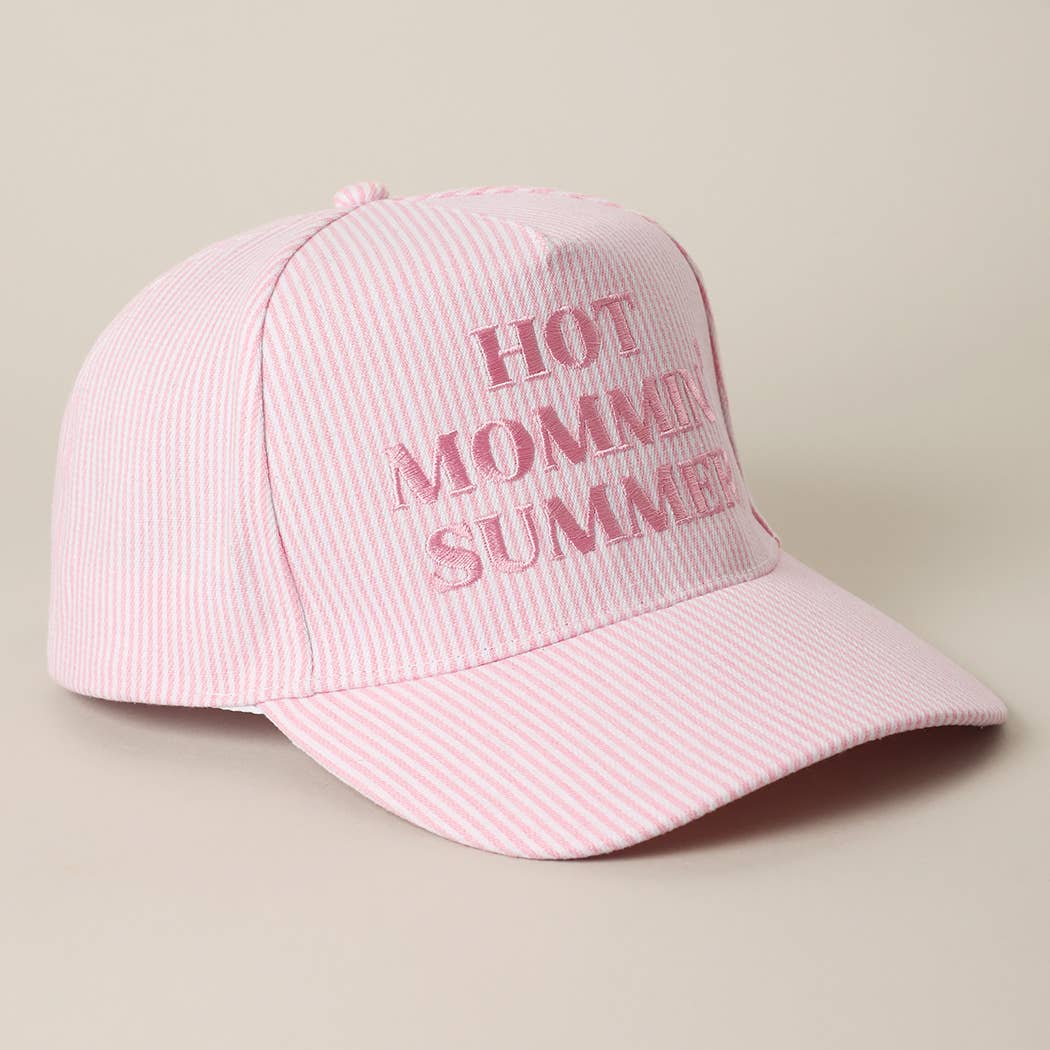 HOT MOMMIN' SUMMER Embroidered Striped Trucker Hat