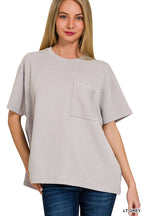 Corded Rib  Short Sleeve Front Pocket Top - Zenana