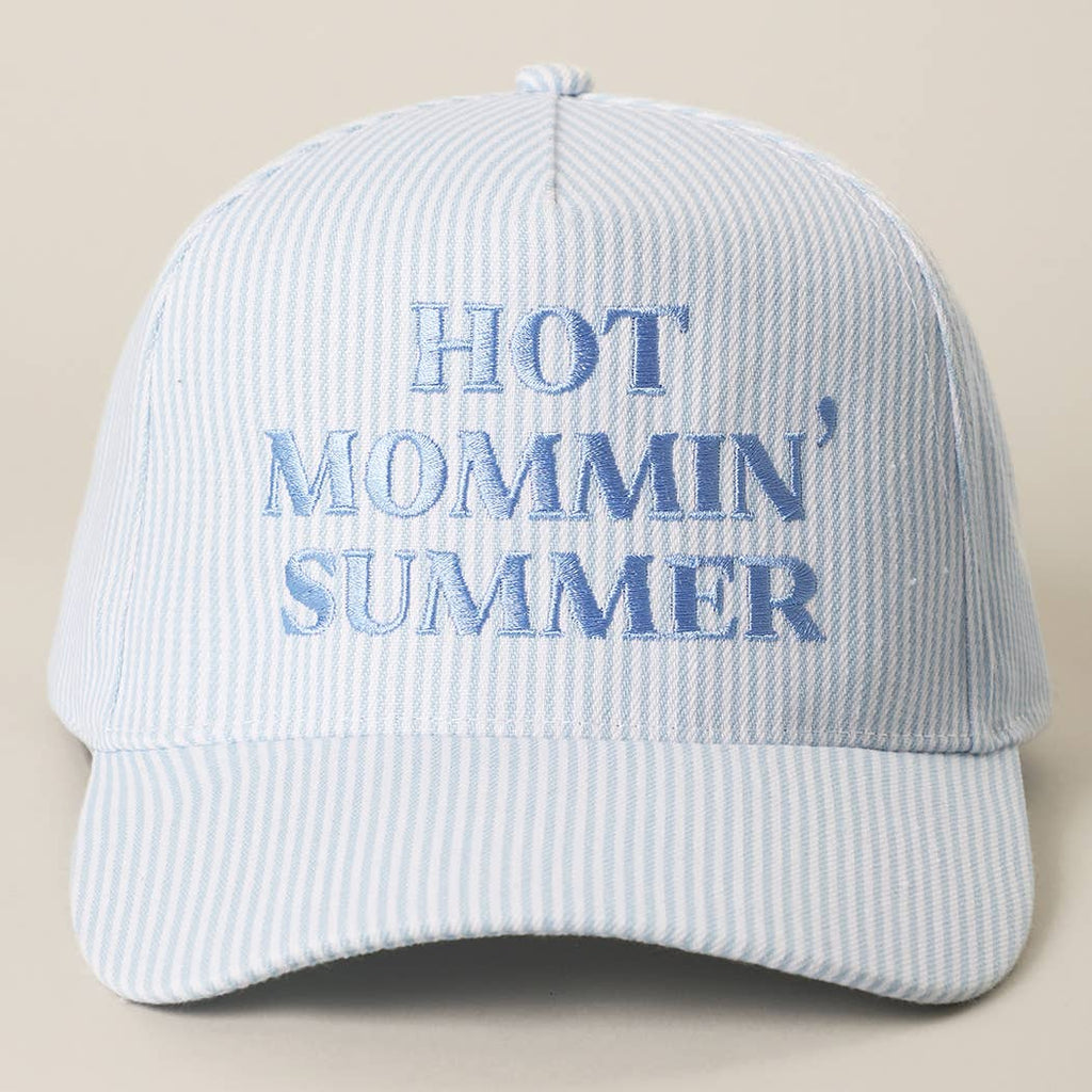 HOT MOMMIN' SUMMER Embroidered Striped Trucker Hat