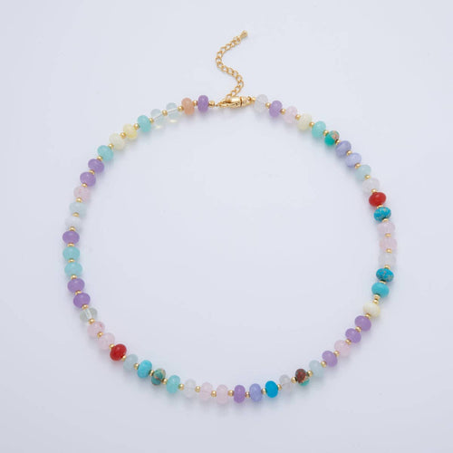 18K Gold Filled Splashed Earth & Sky Toned Color Colorful Gemstone Chain Rondelle Bead Necklace 17.3 Inch with Extender | WA3302 - WA3315