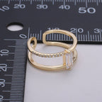 Gold Filled Minimalist Double Band Baguette Micro Paved Cubic Zirconia Dainty Gold Stacking Ring | O-015 O-016