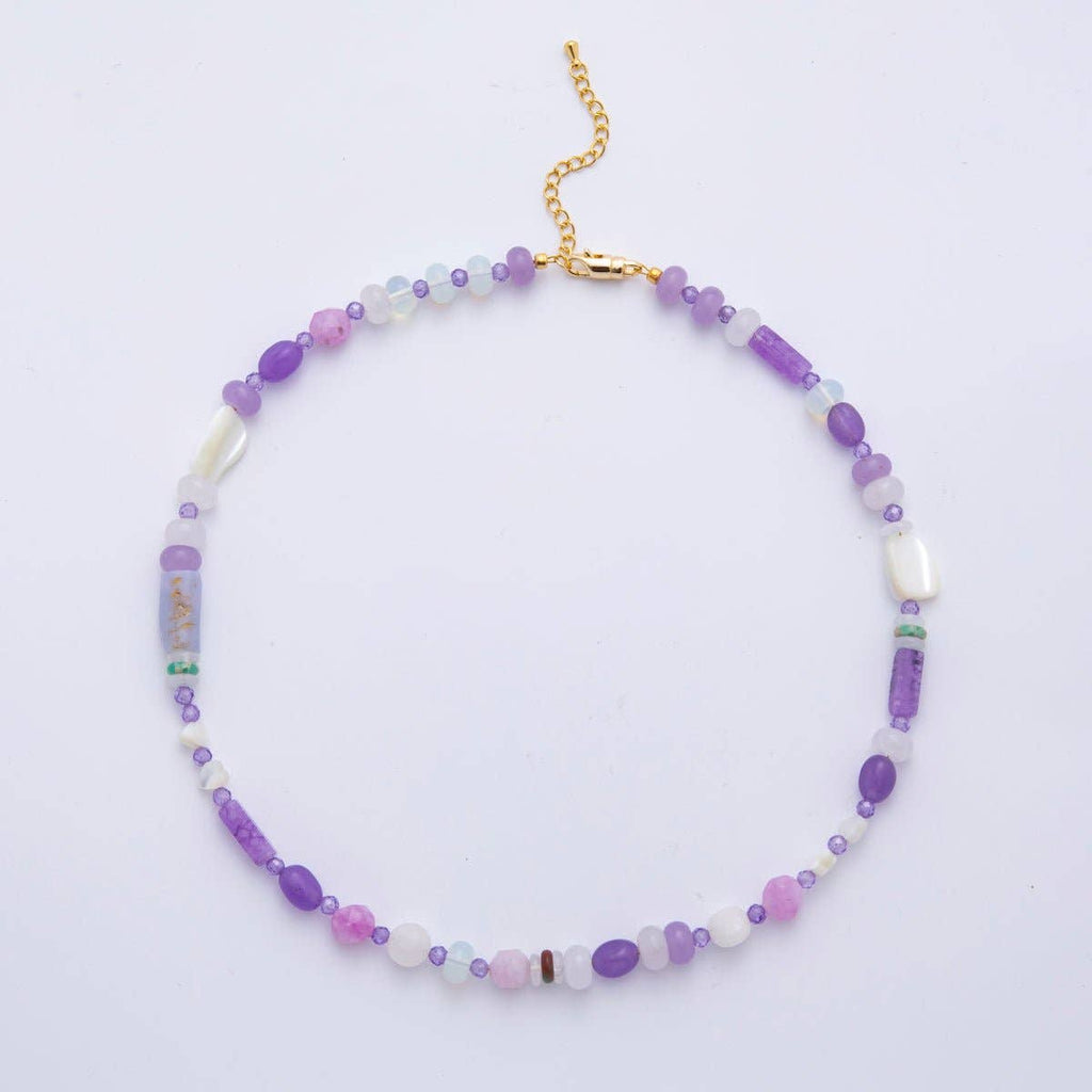 18K Gold Filled Splashed Earth & Sky Toned Color Colorful Gemstone Chain Rondelle Bead Necklace 17.3 Inch with Extender | WA3302 - WA3315