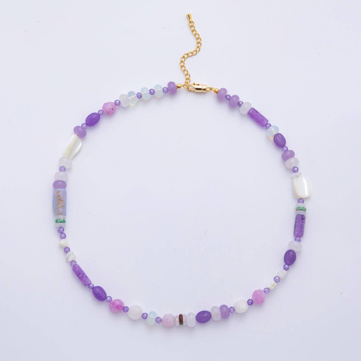 18K Gold Filled Splashed Earth & Sky Toned Color Colorful Gemstone Chain Rondelle Bead Necklace 17.3 Inch with Extender | WA3302 - WA3315