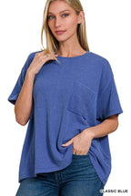 ` Corded Rib Short Sleeve Front Pocket Top  Zenana