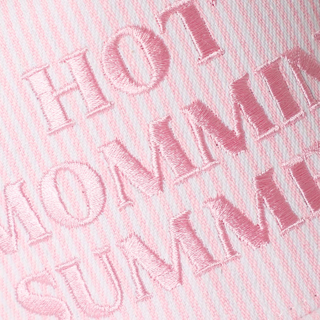 HOT MOMMIN' SUMMER Embroidered Striped Trucker Hat