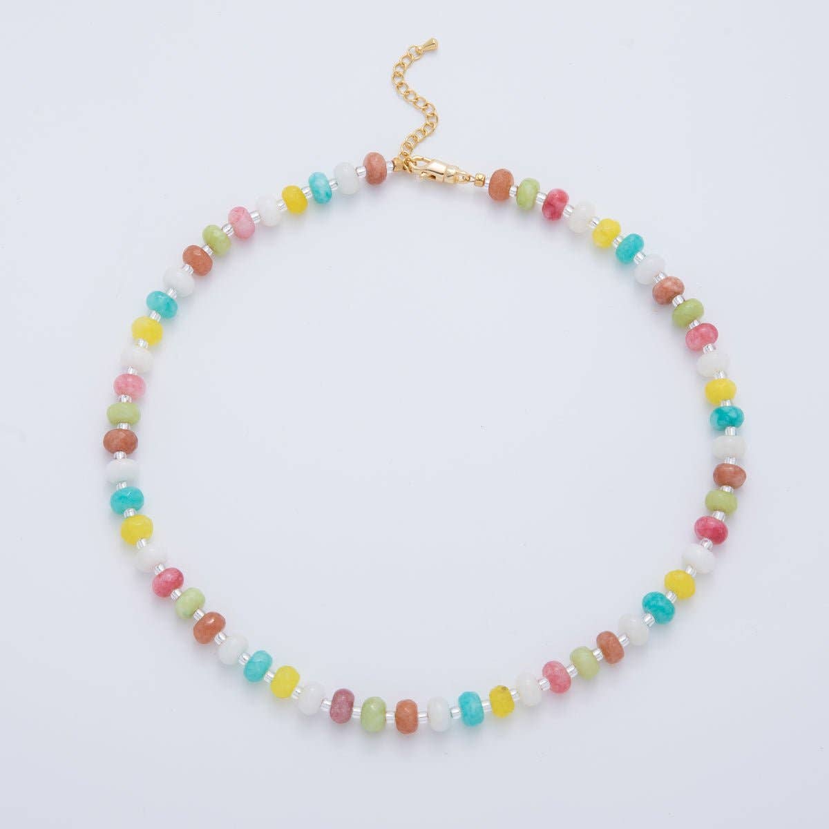 18K Gold Filled Splashed Earth & Sky Toned Color Colorful Gemstone Chain Rondelle Bead Necklace 17.3 Inch with Extender | WA3302 - WA3315