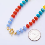 18K Gold Filled Colorful Candy Gemstone Rondelle Bead Chain Necklace 17.5 Inch with Extender | WA-3318